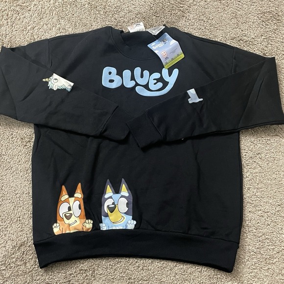 Bluey Tops - Bluey Sweatshirt Women's Medium Black Crewneck Pullover Characters Unicorn Dog